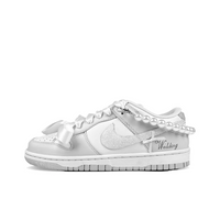 Custom Dunk Grey White Lace Bow Pearl Chain Wedding Shoes