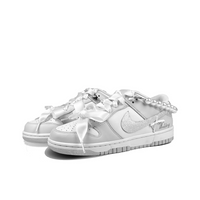 Custom Dunk Grey White Lace Bow Pearl Chain Wedding Shoes