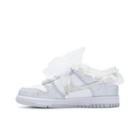Custom Dunk Light Blue Diamonds Pearl Lace Wedding Shoes