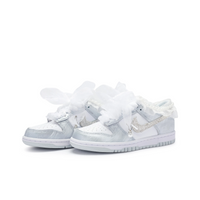 Custom Dunk Light Blue Diamonds Pearl Lace Wedding Shoes