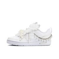 Custom Air Jordan 1 White Pearl Chain Lace Bow Wedding Shoes