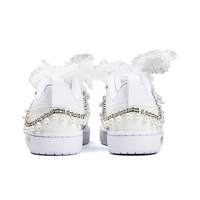 Custom Air Jordan 1 White Pearl Chain Lace Bow Wedding Shoes