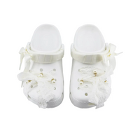 Custom Crocs White Lace Bow With Pearls Wedding Shoes