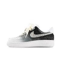 Custom Air Force 1 White Black Gradient Diamonds Swoosh Wedding Shoes