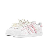 Custom Adidas Pink White Pearls Wedding Shoes