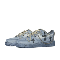 Custom Air Force 1 Low Extra Lace Metal Chain Rose Cross Gray