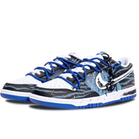 Custom Dunk Extra Lace Black Blue Stripe Black Swoosh