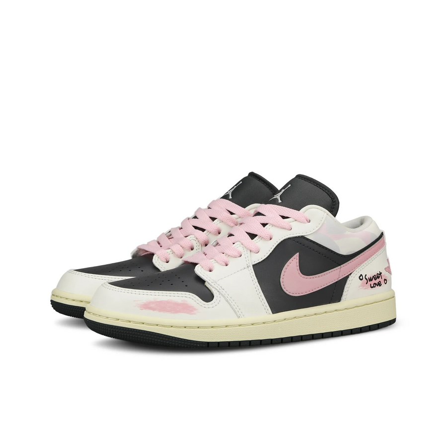 Custom Air Jordan 1 White Black Pink DIY Fonts Low