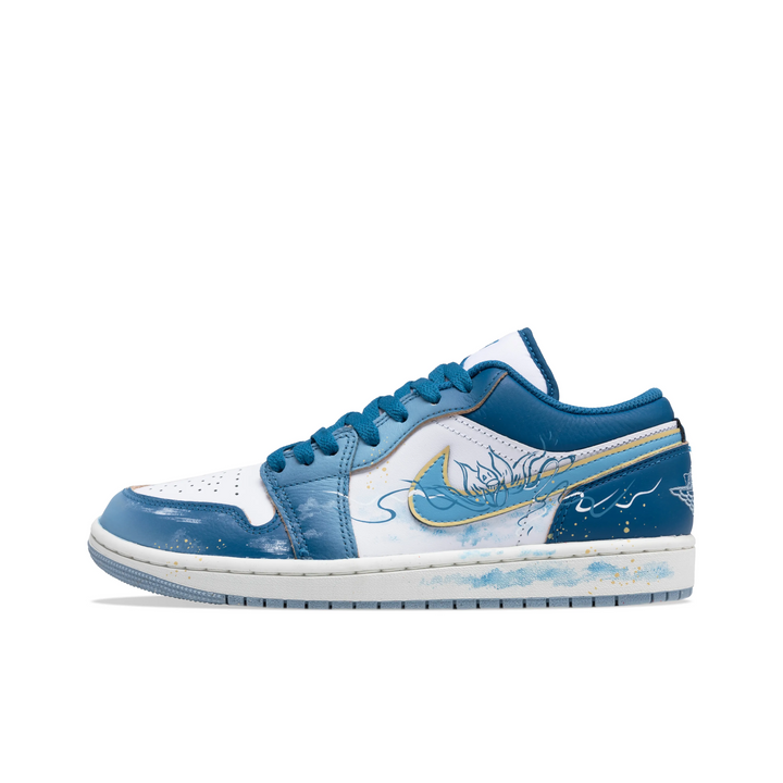 Custom Air Jordan 1 Blue Blooming Lotus Painting Low