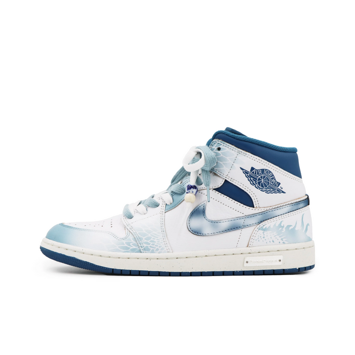 Custom Air Jordan 1 White Blue Snake Scales High