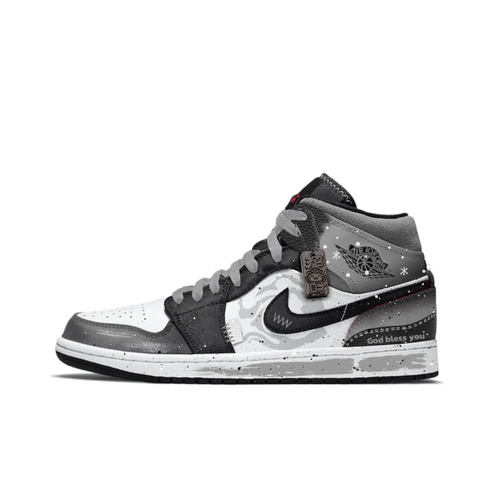 Custom Air Jordan 1 Black Grey White Snow