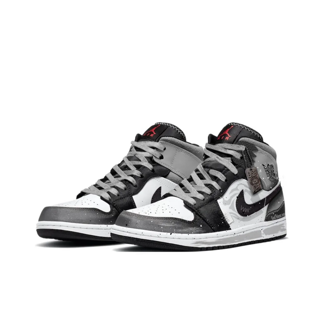 Custom Air Jordan 1 Black Grey White Snow