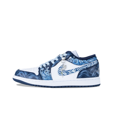 Custom Air Jordan 1 Blue White Wave Graffiti Low