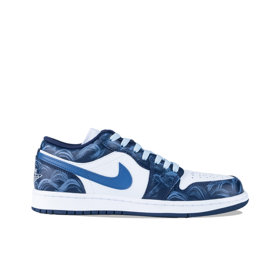 Custom Air Jordan 1 Blue White Wave Graffiti Low
