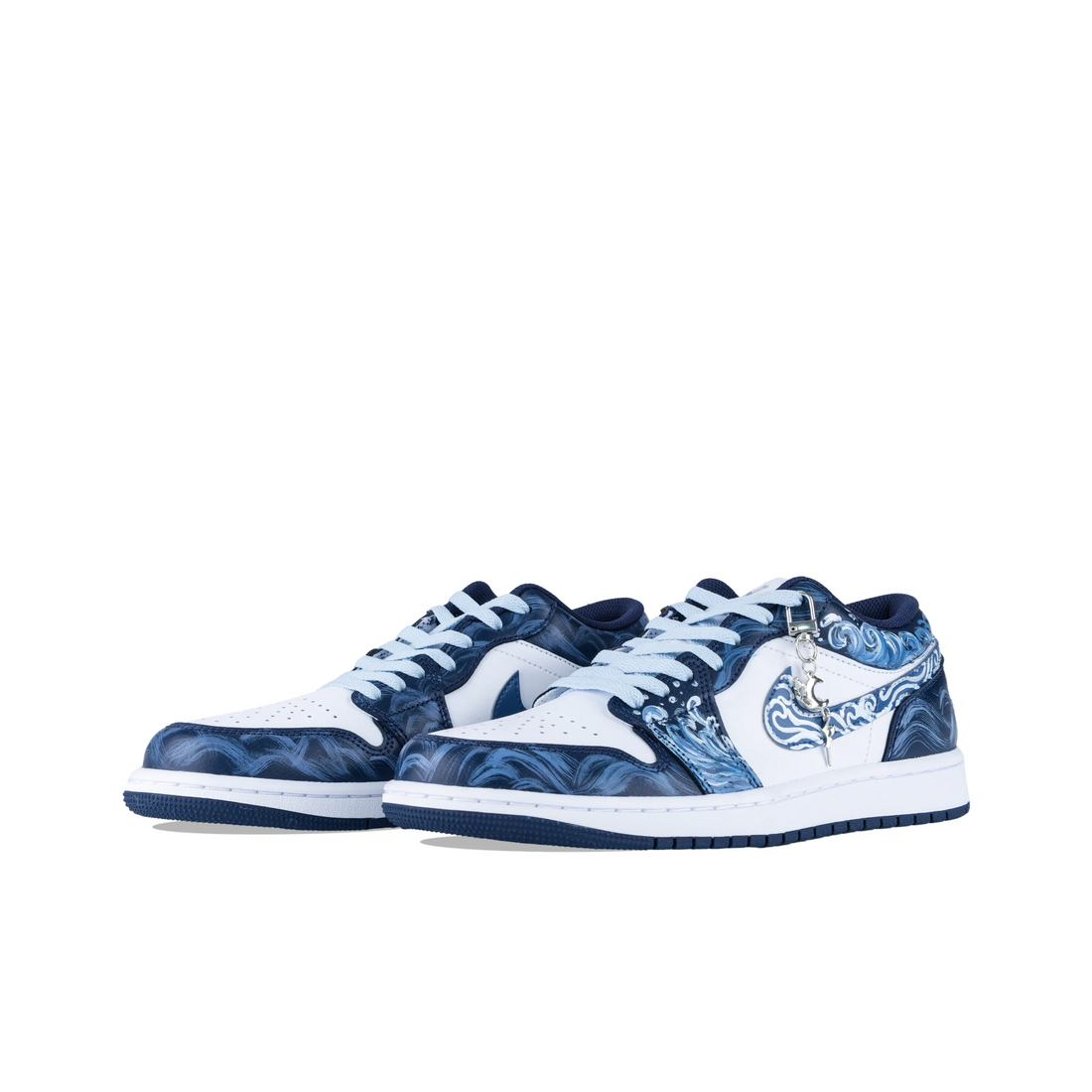 Custom Air Jordan 1 Blue White Wave Graffiti Low