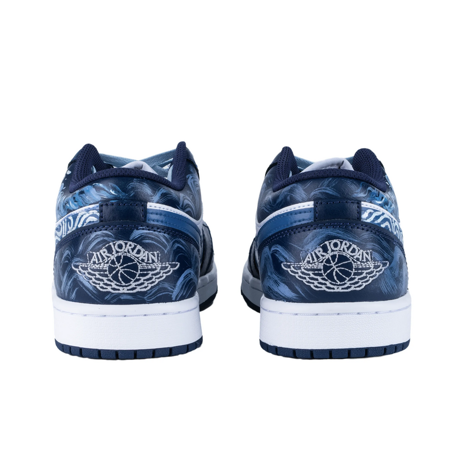 Custom Air Jordan 1 Blue White Wave Graffiti Low