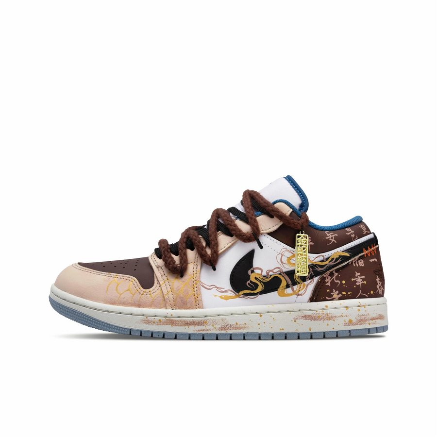Custom Air Jordan 1 Red-brown Black Light Orange Chinese Character