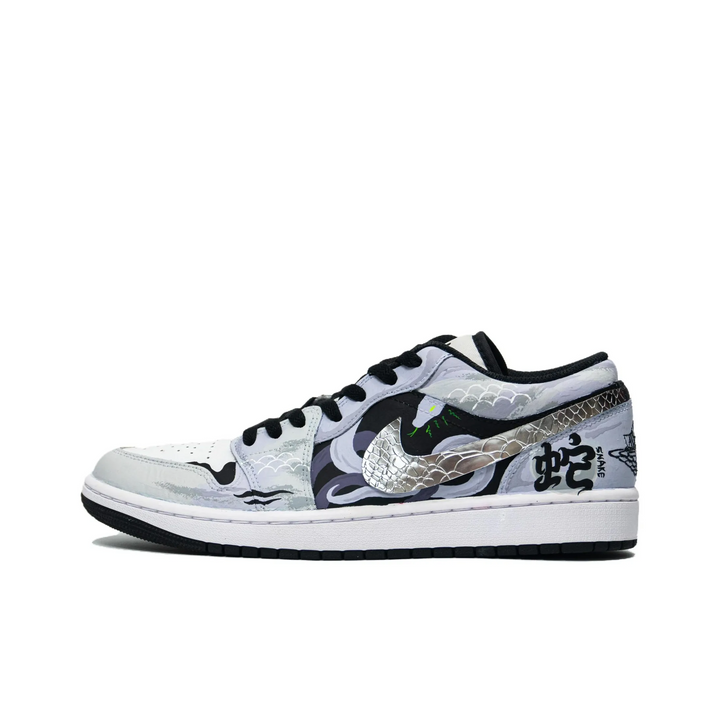 Custom Air Jordan 1 Off-white Black Sliver Snake Scales Low
