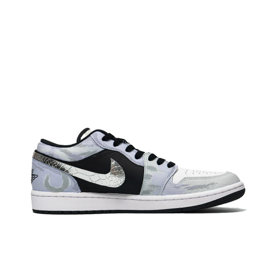 Custom Air Jordan 1 Off-white Black Sliver Snake Scales Low