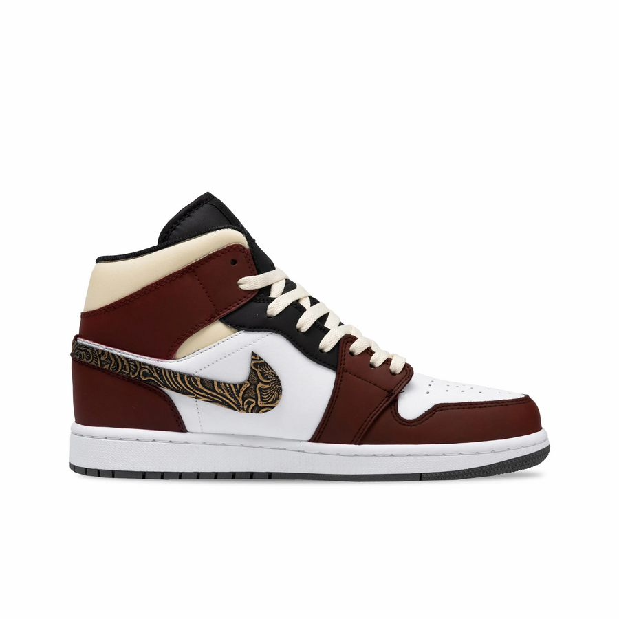 Custom Air Jordan 1 Dark Red Black Gold Snake Theme