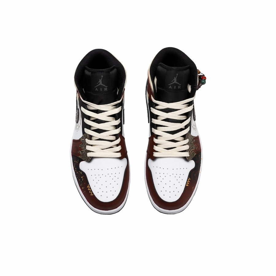 Custom Air Jordan 1 Dark Red Black Gold Snake Theme