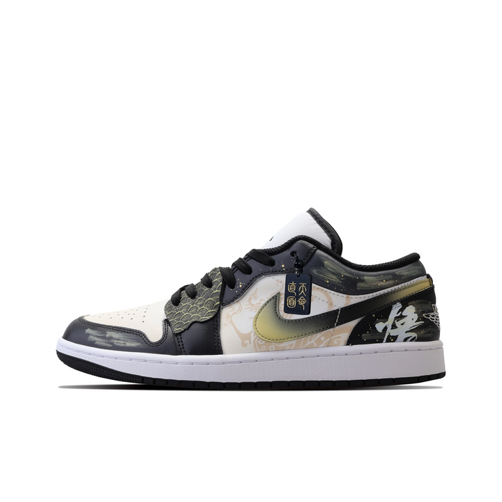 Custom Air Jordan 1 Black Gold Graffiti Low