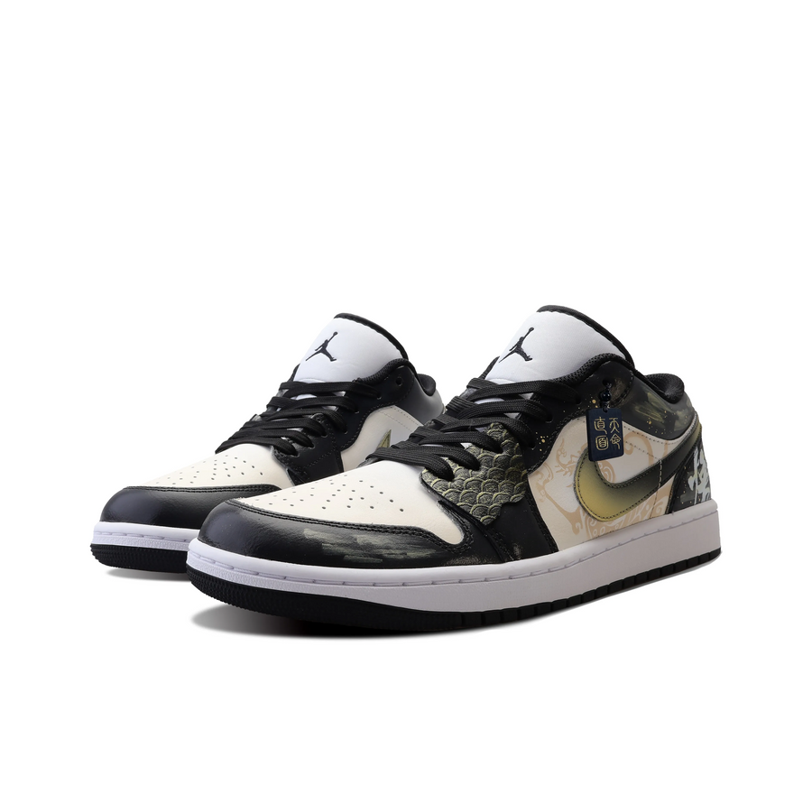 Custom Air Jordan 1 Black Gold Graffiti Low