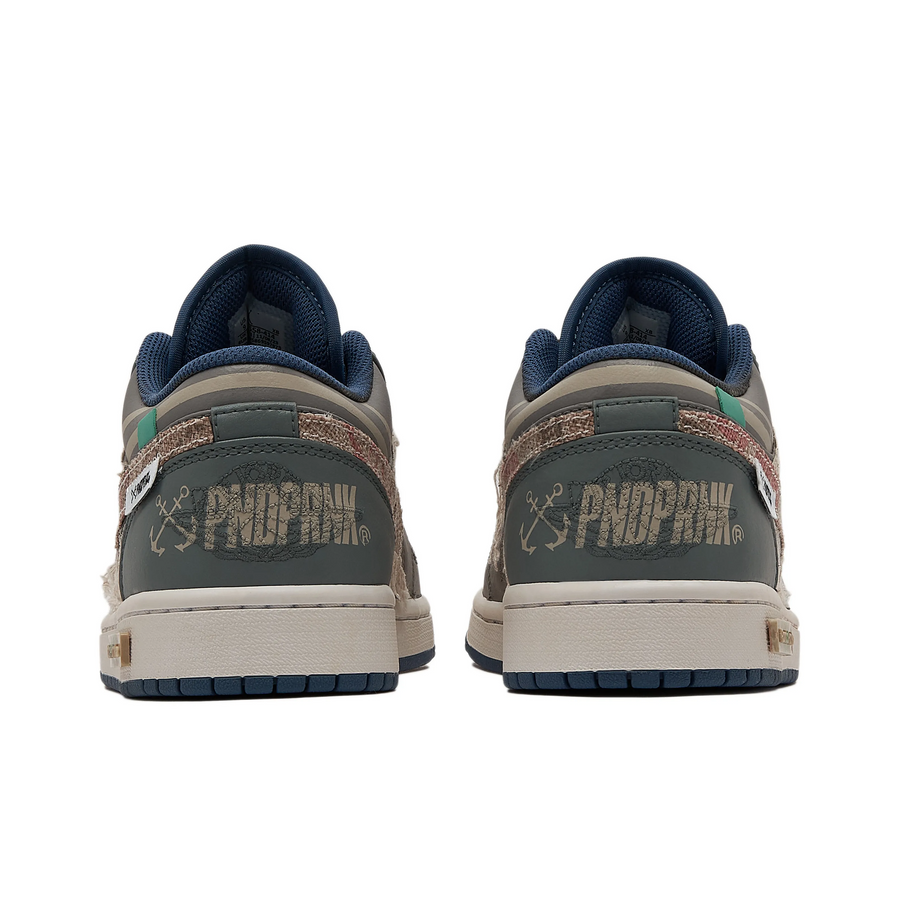 Custom Air Jordan 1 Grey Khaki With Cotton Linen Low