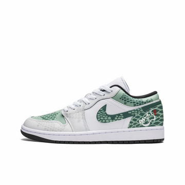 Custom Air Jordan 1 White Light And Dark Green Snake Scales Low