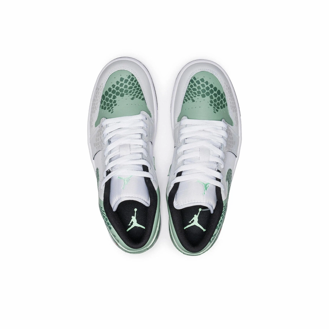 Custom Air Jordan 1 Light Grey Light And Dark Green Snake Scales