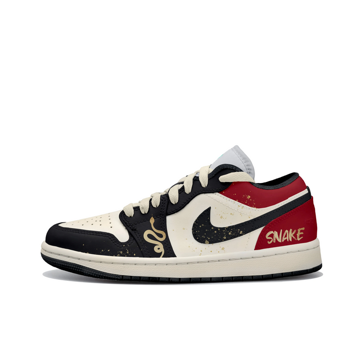 Custom Air Jordan 1 Black Red Gold Snake Theme Low