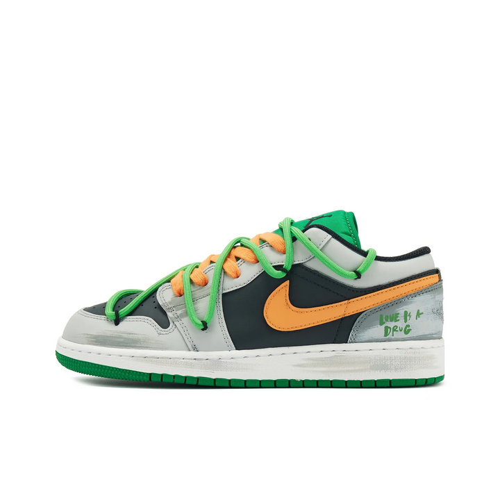 Custom Air Jordan 1 Black Grey Orange Green Low