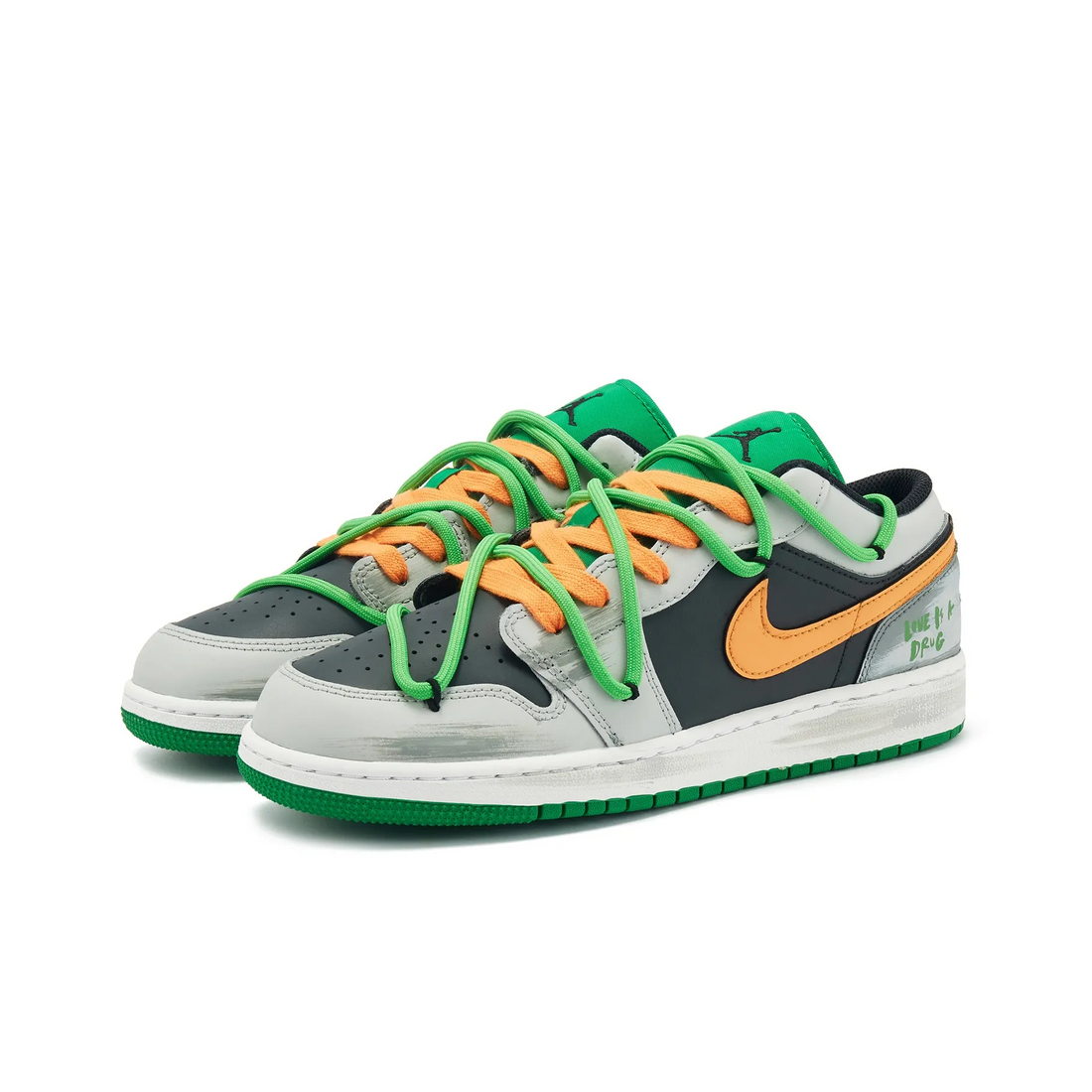 Custom Air Jordan 1 Black Grey Orange Green Low