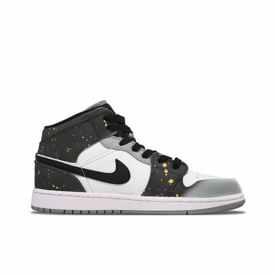 Custom Air Jordan 1 Black Grey Snake Theme Gold Ink Splash