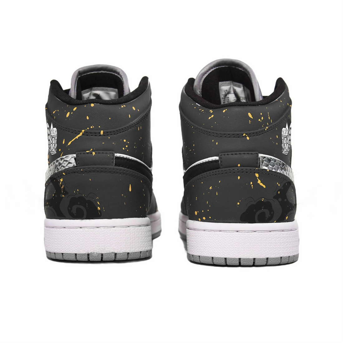 Custom Air Jordan 1 Black Grey Snake Theme Gold Ink Splash