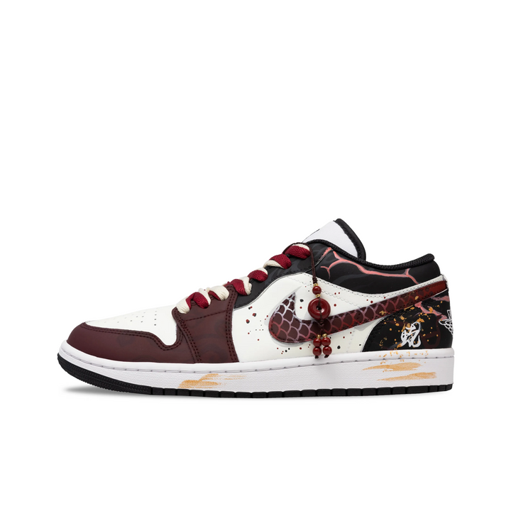 Custom Air Jordan 1 Black Dark Red Snake Scales Low