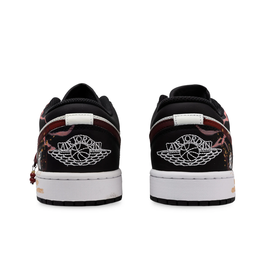 Custom Air Jordan 1 Black Dark Red Snake Scales Low