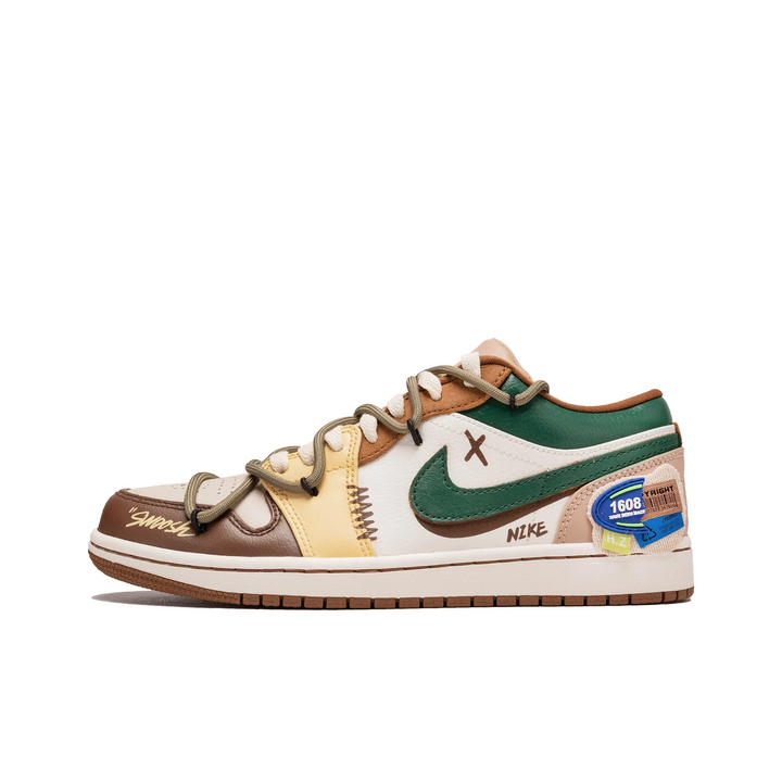 Custom Air Jordan 1 Brown White Green Graffiti Low