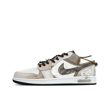 Custom Air Jordan 1 White Milky Brown Snake Theme Low