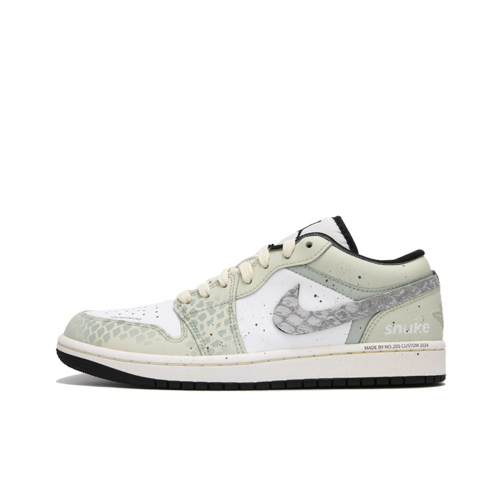 Custom Air Jordan 1 Green Grey Snake Scales Low