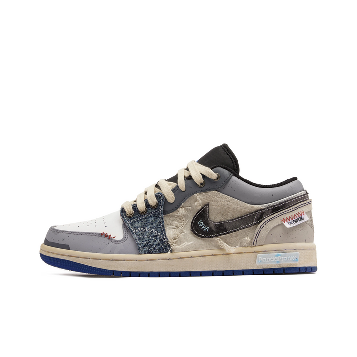 Custom Air Jordan 1 Blue Grey Cotton Linen Low