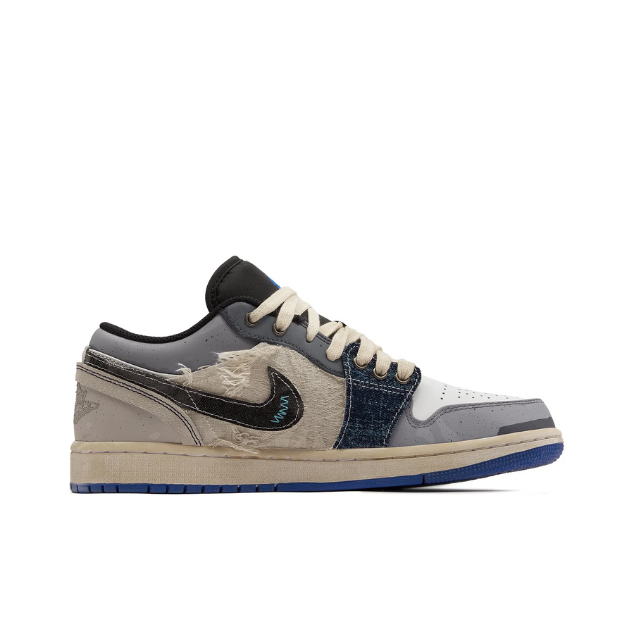 Custom Air Jordan 1 Blue Grey Cotton Linen Low