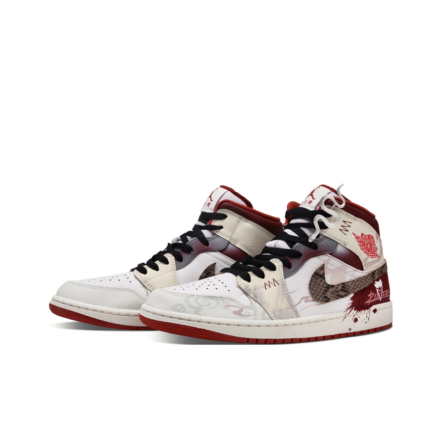 Custom Air Jordan 1 Red Beige Brown Snake Scales High