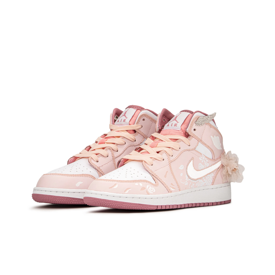 Custom Air Jordan 1 Orange-pink White With Flowers