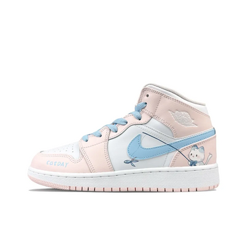 Custom Air Jordan 1 Pink Blue Kitten Fishing Cartoon