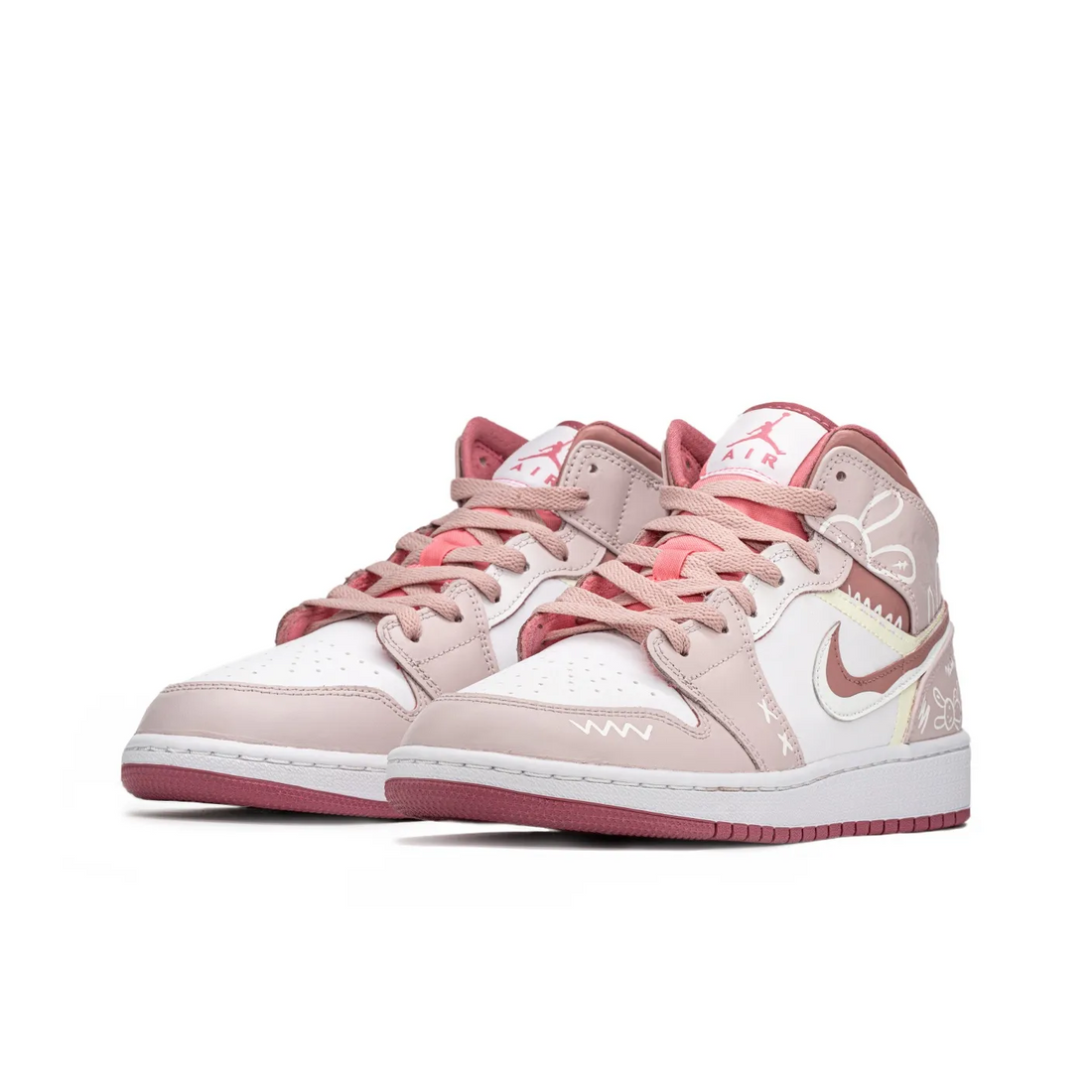 Custom Air Jordan 1 Dull Pink White Graffiti