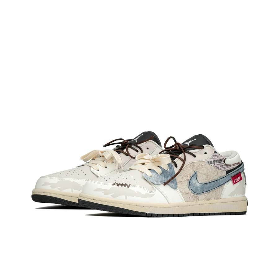 Custom Air Jordan 1 Milky Brown Blue Deconstructive Style
