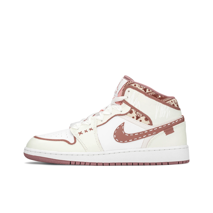 Custom Air Jordan 1 White Red Elk Print Mid