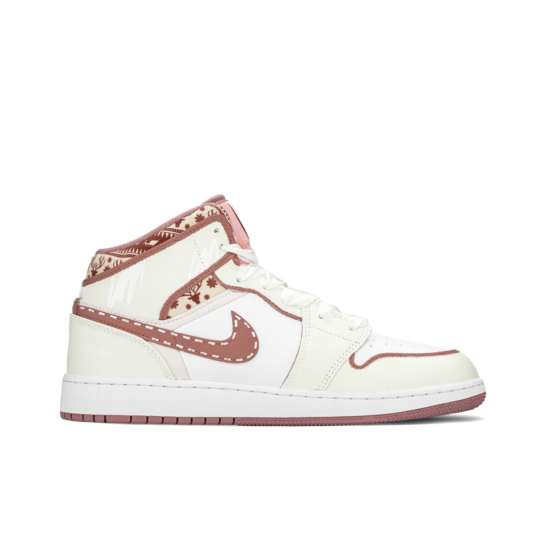 Custom Air Jordan 1 White Red Elk Print Mid