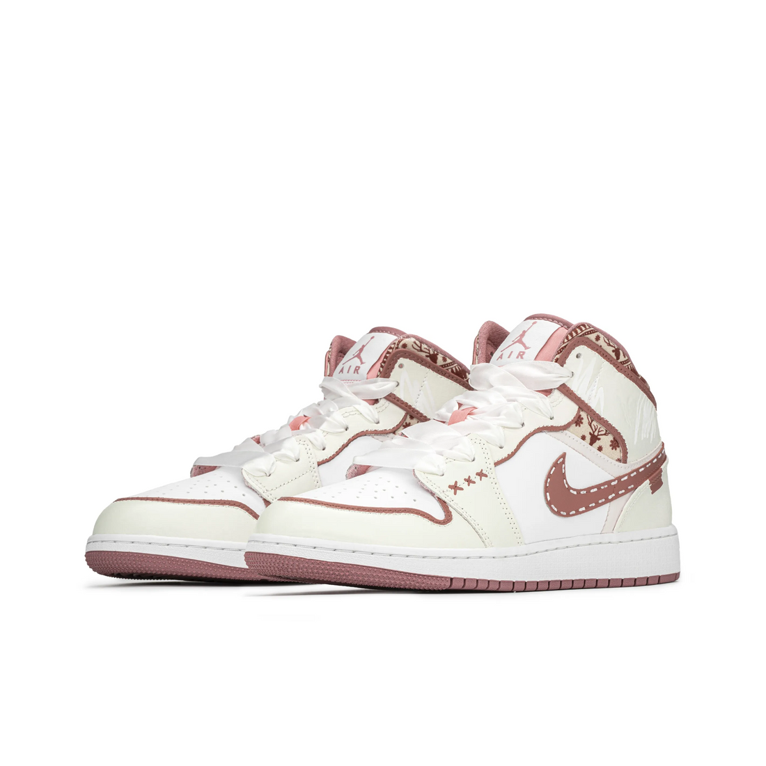 Custom Air Jordan 1 White Red Elk Print Mid